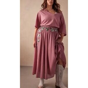 Festi Torrid Sz 00 (M/L) Smocked Crinkle Gauze‎ Tiered Skirt Rose NWT